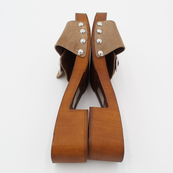 Anthropologie Wood Clog Sandals 39 Womens 8.5 Brown Suede Block Heel Buckle Y2K - Picture 6 of 8